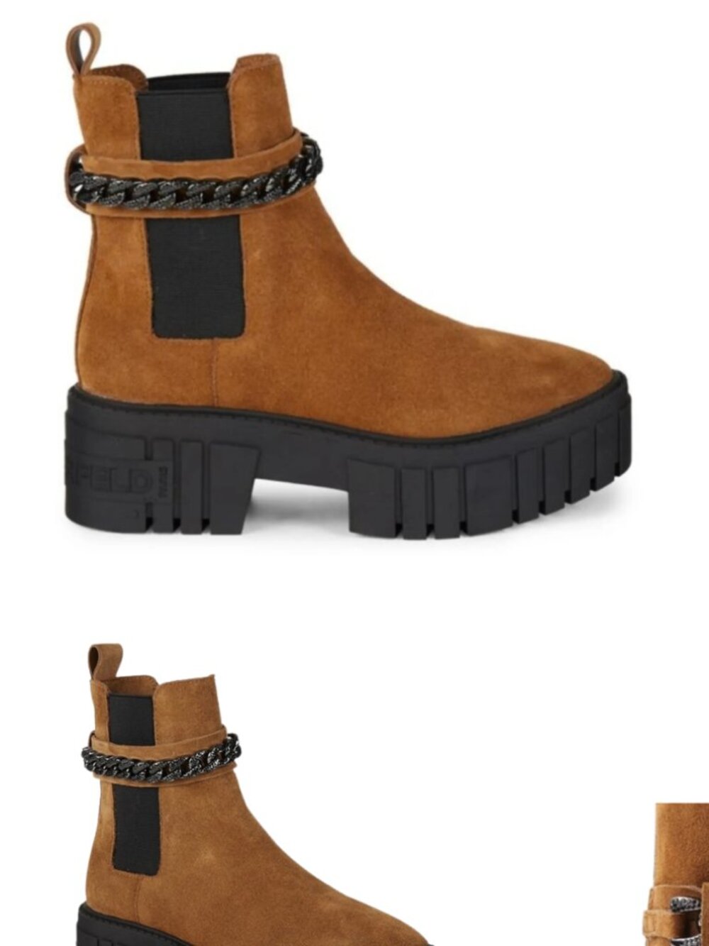 Karl Lagerfeld Paris Maxi Chain Suede Lug Sole Boots Camel Size 9